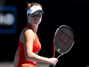 Elina Svitolina of the Ukraine reacts in her second round singles match against Harmony Tan of France during day three of the 2022 Australian Open at Melbourne Park on January 19, 2022 in Melbourne, Australia. (Photo by Cameron Spencer/Getty Images)