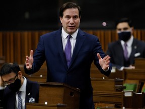 Canada's Minister of Public Safety Marco Mendicino speaks in the House of Commons on Parliament Hill in Ottawa February 7, 2022.