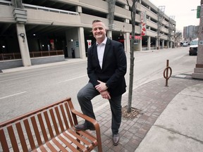 Brian Yeomans, chairman of the Downtown Business Improvement Association is shown on Pelissier Street on Wednesday, March 30, 2022 where the Downtown Farmers' Market will open this weekend.