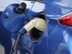 The EV Society Windsor Essex held a gathering on Saturday, May 25, 2019, at the RET-Center in Windsor for electric vehicle enthusiasts. A charger for an electric vehicle is shown during the event.