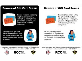 Posters warning of the gift card scam created as part of a new OPP public awareness campaign.