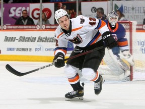 Leamingtob's Hayden Hodgson has turned an AHL tryout with the Lehigh Valley Phantoms into an NHL contract with the Philadelphia Flyers.    Image courtesy of  JustSports Photography / Windsor Star