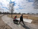 The newly completed asphalt recreational multi-use trail at the Meadowbrook Park in Windsor is shown on Wednesday, March 16, 2022.