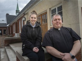 Merissa Mills, administrator with Street Angels Windsor-Essex, and Rev. Paul Poolton, are pictured outside the St. Augustine of Canterbury Anglican Church, where the outreach organization will now be using for their operations, on Wednesday, March 30, 2022.