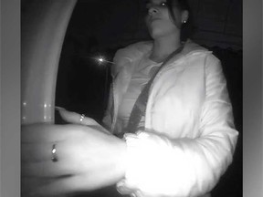 A surveillance camera image of a female suspect in shooting incident in the 1600 block of Prince Road in Windsor's west end on March 8, 2022.
