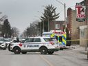 Windsor police and paramedics fill the 1600 block of Drouillard Road in response to the death of a male on the morning of March  15, 2022.
