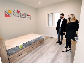 Andrew Tepperman, president of Tepperman's home furnishing stores and general manager Tarah Miller check out a room at the Solcz Foundation Respite Home in Windsor on Tuesday, March 1, 2022. Tepperman's donated beds, kitchen appliances, a washer, dryer and televisions for the new accessible respite home.