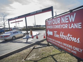 A new style of drive-thru is seen at this Tim Horton's on Walker Road in Tecumseh, on Tuesday, March 29, 2022.