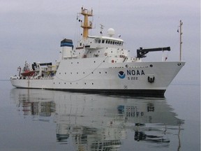 The U.S. National Oceanic and Atmospheric Administration ship NOAAS Thomas Jefferson is seen on the water in this undated photo. The NOAA is mapping the Great Lakes with ships that use sonar imaging.