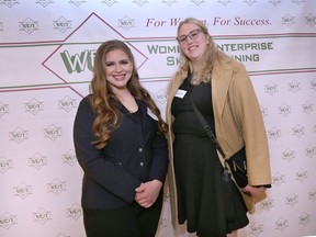 The Women's Enterprise Skills Training of Windsor organization celebrated a program milestone for the Women in Skilled Trades program on Thursday, March 24, 2022 at the Ciociaro Club in Windsor. The group recognized 200 women who have successfully graduated from the program. Jennifer Devine, left, a graduate and keynote speaker and Steisha Horneman, a current program participant are shown during the event.