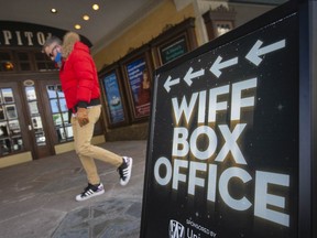 A sign invites visitors to Windsor International Film Festival screenings at downtown Windsor's Capitol Theatre on March 3, 2022.
