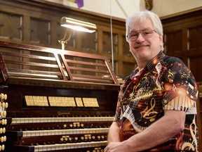 Dale Burkholder, one of the participants in a world-record organ-playing attempt, at Westminster United Church on Saturday, April 23, 2022. Saturday marked International Organ Day, and the Windsor Essex Centre of the Royal Canadian College of Organists set out to have a record number of people playing the organ across the region Saturday afternoon.