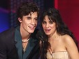 Shawn Mendes and Camila Cabello accept the Collaboration of the Year award for "Senorita" at the 2019 American Music Awards, Nov. 24, 2019.