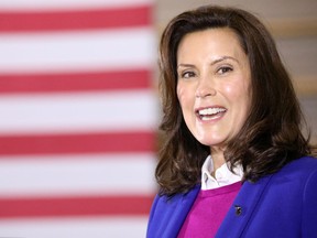 Michigan Governor Gretchen Whitmer speaks during an event with U.S. Democratic presidential candidate Joe Biden (not pictured) at the Beech Woods Recreation Center in Southfield, Mich., Oct. 16, 2020.