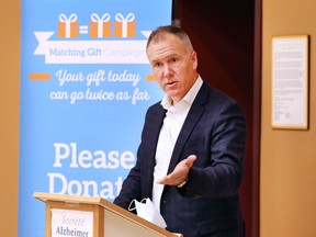 Ben Dollar, Vice President of Business Development at Ground Effects Ltd. speaks during a press conference on Friday, April 1, 2022 at the Alzheimer Society of Windsor-Essex County office.
