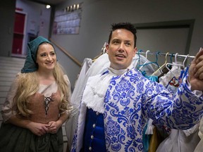 Amber Thibert (left) as Cinderella and Jason Andrew (right) as Prince Topher rehearse for Windsor Light Music Theatre's production of Cinderella. Photographed April 28, 2022.