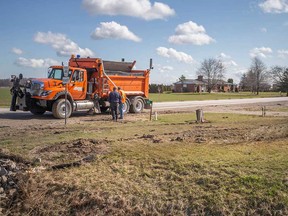 Grass and broken ground near where a fatal collision between two vehicles occurred on County Road 46 and County Road 25 in Essex County. Photographed April 7, 2022.
