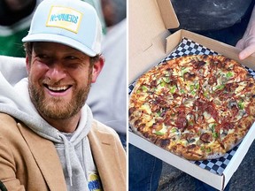 Barstool Sports founder Dave Portnoy (left) and Windsor-style pizza by the Ambassador Pizza Co. (right).