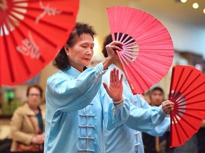 Volunteers with the Essex County Chinese Canadian Association demonstrate a fan dance in this January 2020 file photo.