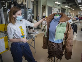 Megan Rennie, a student in the Fashion Design Technician Program at St. Clair College displays a look from her final collection before the upcoming Atelier Fashion Show, on Tuesday, April 19, 2022.