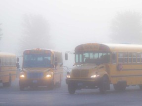 An image of fog-covered school buses shared by the Windsor Essex Catholic District School Board on the morning of April 5, 2022.