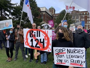 A rally against Ontario's wage restraint law brought hundreds of nurses and other frontline health-care workers on Tuesday.