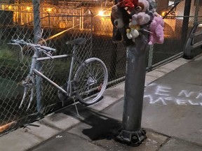 A photo by the McEldowney family showing a tribute to Ken McEldowney where he was struck on his bicycle on Wyandotte Street West between Crawford and Caron Avenue in Windsor.