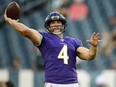Sam Koch of the Baltimore Ravens throws a pass before a preseason game against the Philadelphia Eagles at Lincoln Financial Field on August 22, 2019 in Philadelphia, Pennsylvania.