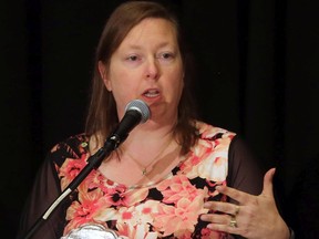 Windsor West Green Party candidate Krysta Glovasky-Ridsdale is shown during the Windsor-Essex Regional Chamber of Commerce all-candidates debate on May 17, 2018.