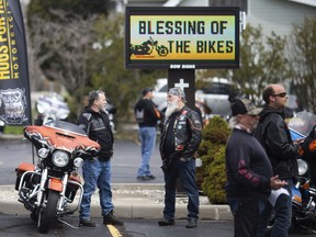 Blessed event. Motorcyclists gather outside First Lutheran Church in Kingsville on Sunday, May 1, 2022, for the 6th annual Blessing of the Bikes, a traditional opening of the riding season. Hogs for Hospice is among the hosts wishing a safe year for bikers.