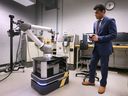 Deual Patel, an electromechanical engineering-robotics student, participates in the Ford Innovation Showcase competition on Friday, May 6, 2022 at the St. Clair College main campus.