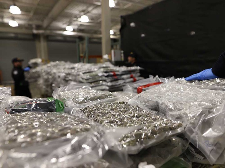  More than 2,000 pounds of packaged marijuana at the U.S. CBP Ford Street Cargo Facility in Detroit on May 11, 2022.