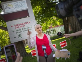 Keep an acute care facility in the core, says Liberal candidate for Windsor West, Linda McCurdy, shown at a news conference on Tuesday, May 31, 2022, outside Windsor Regional Hospital's Ouellette campus.