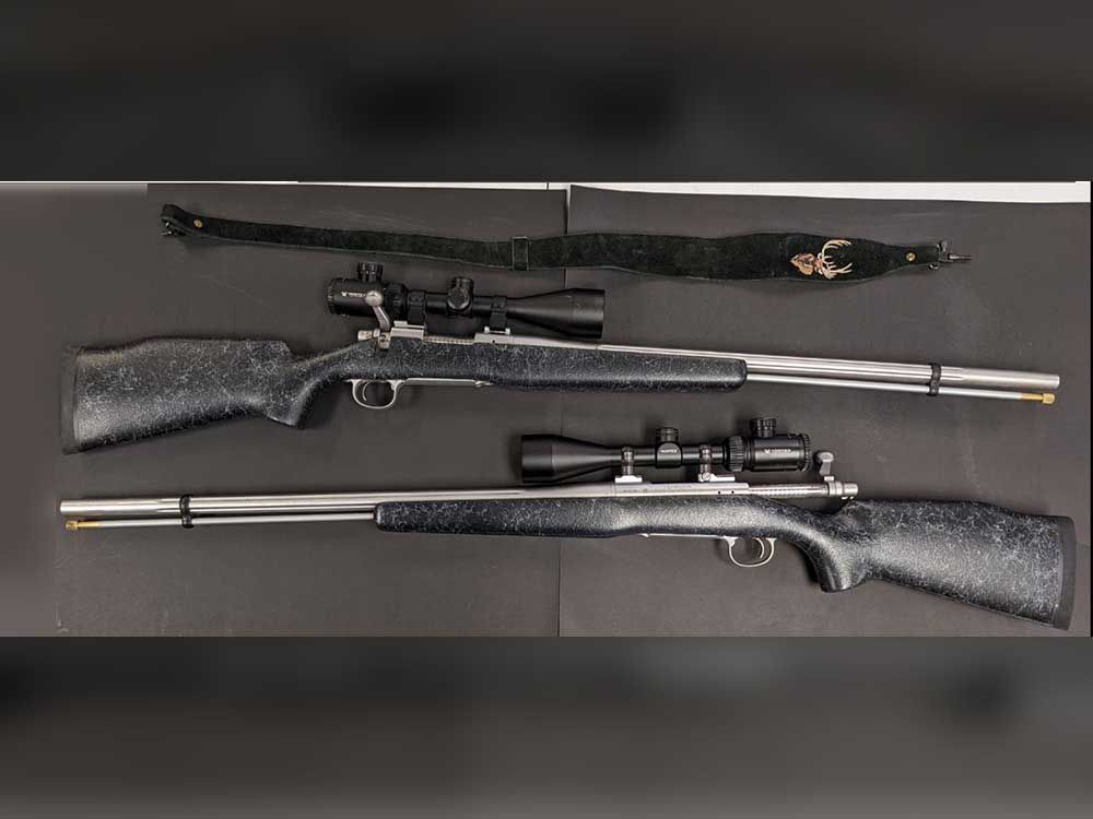 Two Remington Model 700 'Ultimate Muzzleloader' rifles found by Windsor police in a drug raid on May 12, 2022.