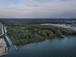An aerial view of the shores of Ojibway, Windsor's last remaining natural coastline, is photographed Thursday, May 16, 2019.