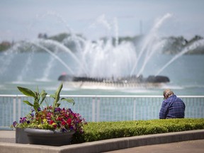 The Charlie Brooks Memorial Peace Fountain is shown at the centre of Coventry Gardens on June 13, 2020. City council has voted for a replacement of the crowd-pleasing riverfront attraction.