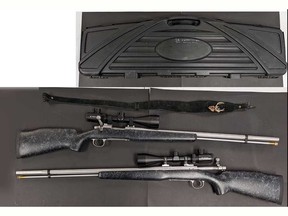 Two Remington Model 700 Ultimate Muzzleloader rifles seized by Windsor police in a raid on May 12, 2022.