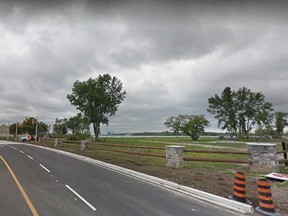 A Google Maps image showing the vacant land at Riverside Drive East and Lauzon Road in Windsor.