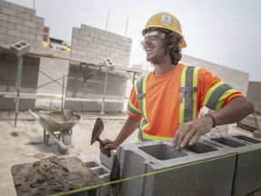 Matt Bernard, 18, seen at work at a construction site on Argyle Road on Wednesday, May 11, 2022, was a winner at an Ontario skills competition.