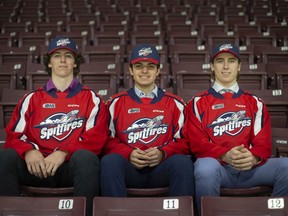 Less than two years after being drafted by the Windsor Spitfires from left, A.J. Spellacy, Anthony Cristoforo, and captain Liam Greentree are leading the team.