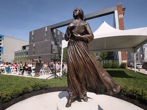 The University of Windsor unveiled a statue of abolitionist and newspaper publisher Mary Ann Shadd on Thursday, May 12, 2022. Local artist Donna Mayne created the bronze sculpture which sits at the corner of Chatham and Ferry, site of the former Windsor Star building and current home to the university’s Windsor Hall.