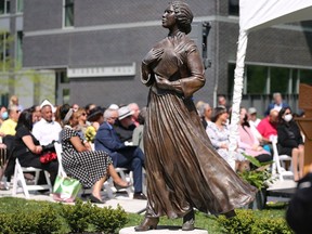 The University of Windsor unveiled a statue of abolitionist and newspaper publisher Mary Ann Shadd on Thursday, May 12, 2022. Local artist Donna Mayne created the bronze sculpture which sits at the corner of Chatham and Ferry, site of the former Windsor Star building and current home to the university's Windsor Hall.
