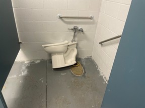 An image shared by the Municipality of Lakeshore in June 2022 showing vandalism to a restroom at a public park.