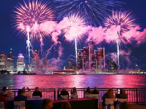 After a two-year hiatus, the skies over the Detroit River will explode again in colour the night of June 28. Shown here are the first shells exploding during the Ford Fireworks show on June 24, 2019.
