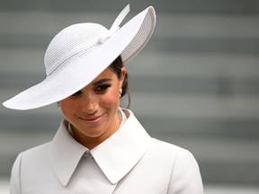 Meghan, Duchess of Sussex departs after the National Service of Thanksgiving to Celebrate the Platinum Jubilee of Her Majesty The Queen at St Paul's Cathedral on June 3, 2022 in London, England. (Photo by Daniel Leal - WPA Pool/Getty Images)
