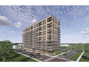 An artist rendering from Tunio Development by Baird AE of a 150-unit apartment proposed for 3885 Sandwich Street in Windsor is shown.