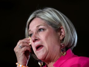 Ontario New Democratic Party (NDP) leader Andrea Horwath wipes away her tears during her provincial election night watch party at the Hamilton Convention Centre in Hamilton, Ontario, Canada June 2, 2022.