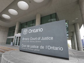 The exterior of the Ontario Court of Justice building in downtown Windsor is shown on April 22, 2021.