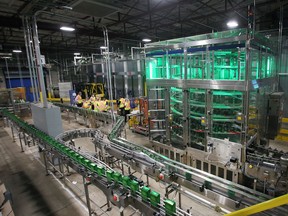 A bottle line for whisky is shown Friday at the Diageo Canada bottling plant in Amherstburg.