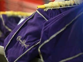 The trademark Crown Royal bags are shown at the Diageo Canada bottling plant on Friday.
